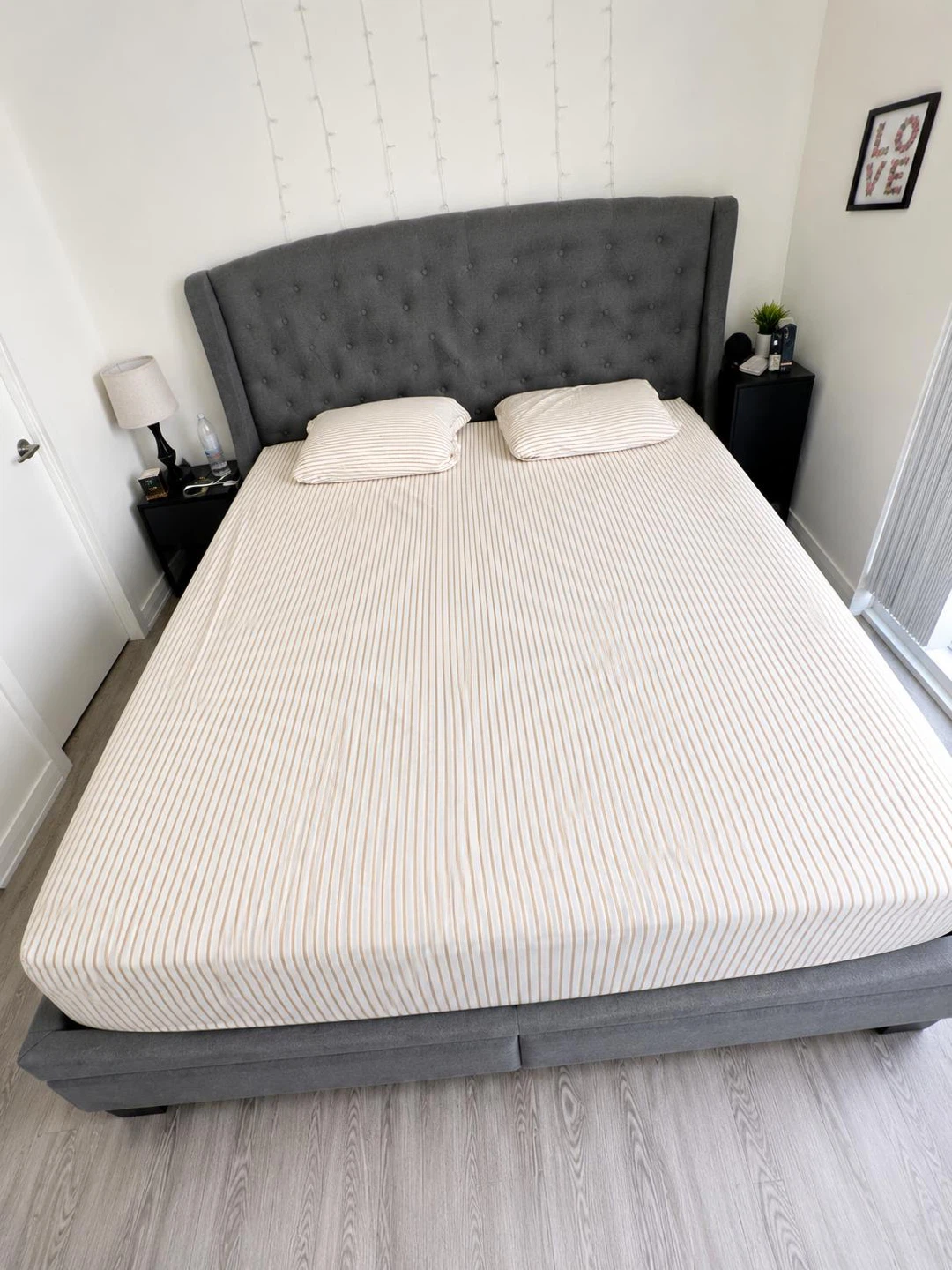 King-Size Upholstered Wingback Storage Bed+Mattress
