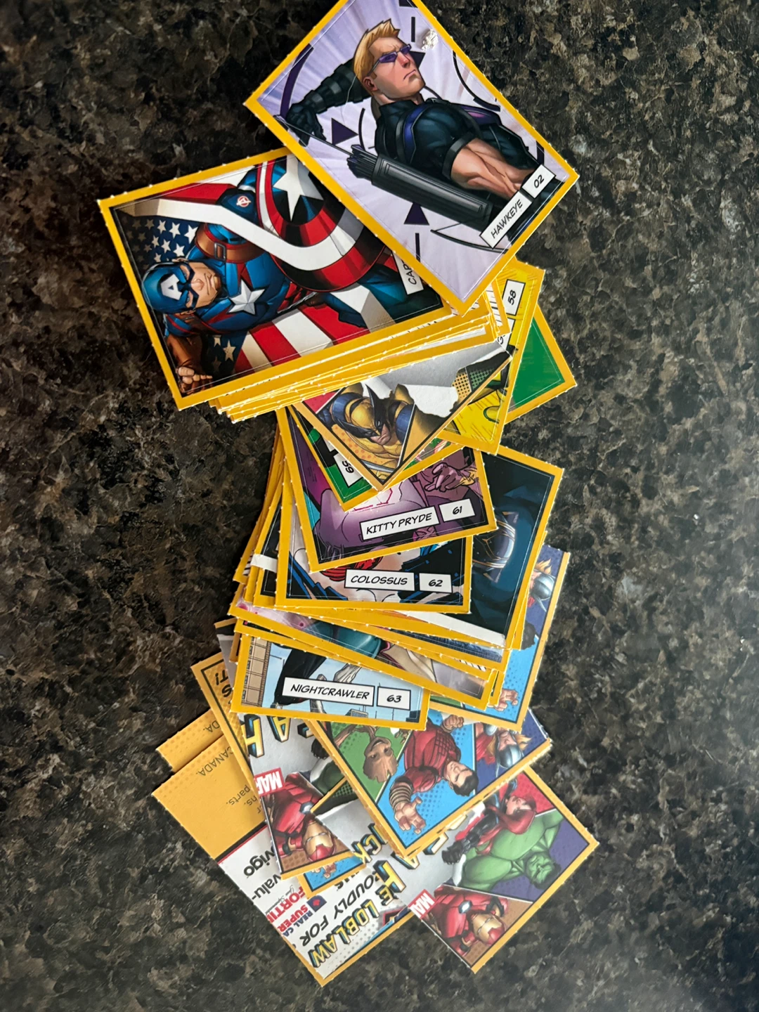 Marvel Cards - Captain America, Hawkeye, Colossus, Nightcrawler