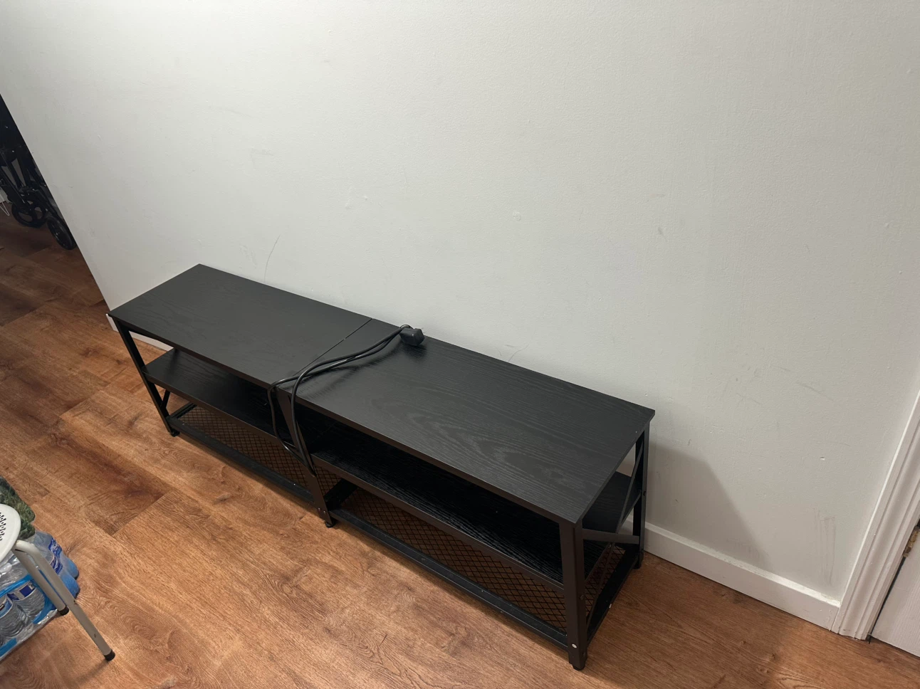 Black 2-Shelf TV Stand with Mesh Backing