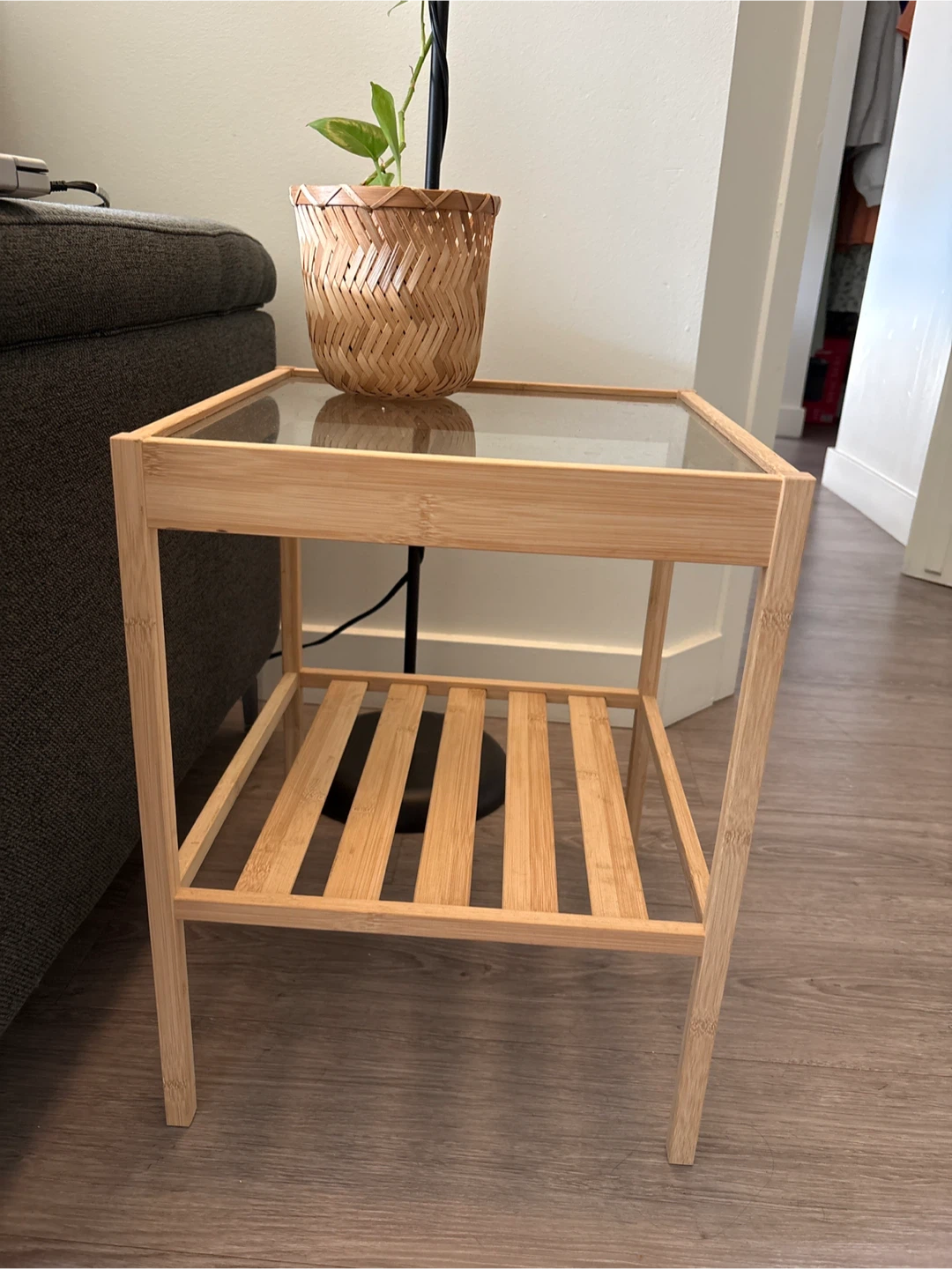Bamboo and Glass Side Table