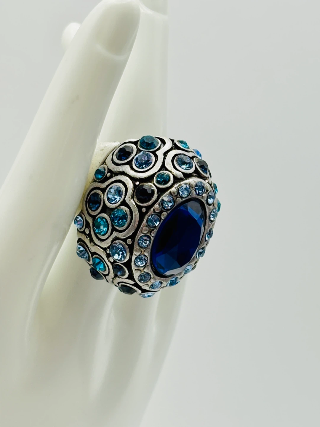 Statement Blue and Silver Cocktail Ring Size 7