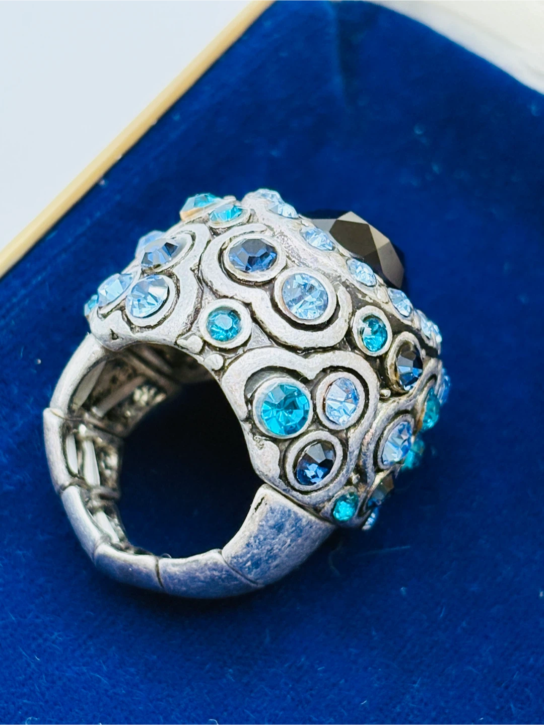 Statement Blue and Silver Cocktail Ring Size 7 - photo 5