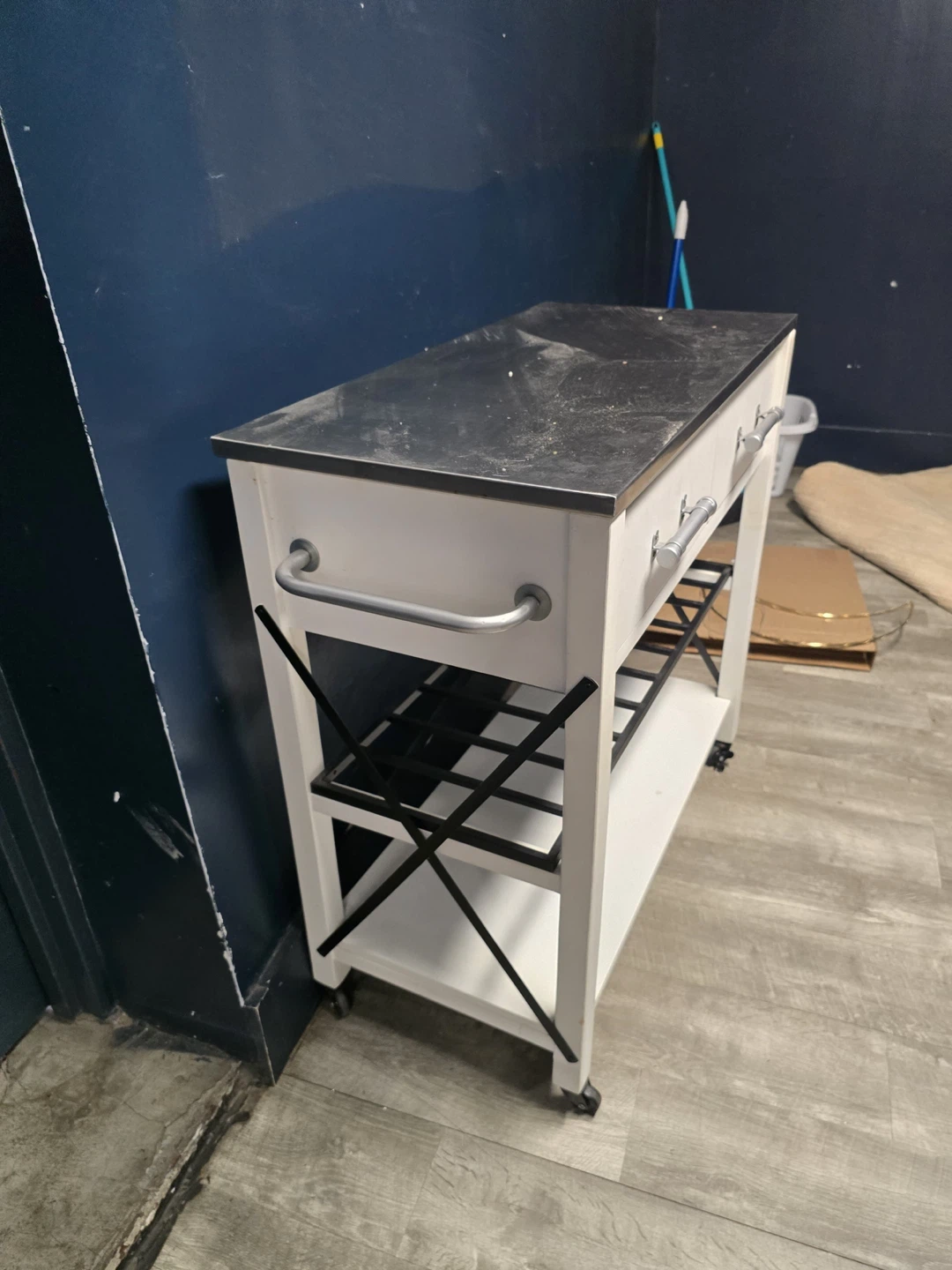 White Kitchen Island Cart with Stainless Steel Top - photo 3