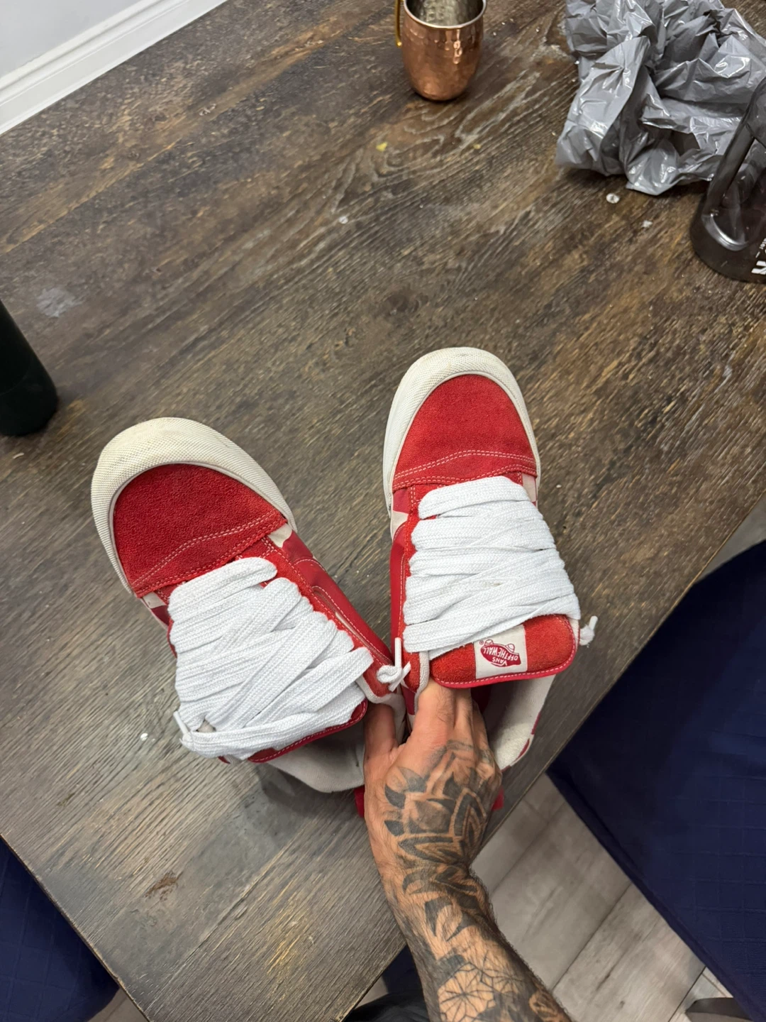 Red Vans Suede Checkered Skate Shoes
