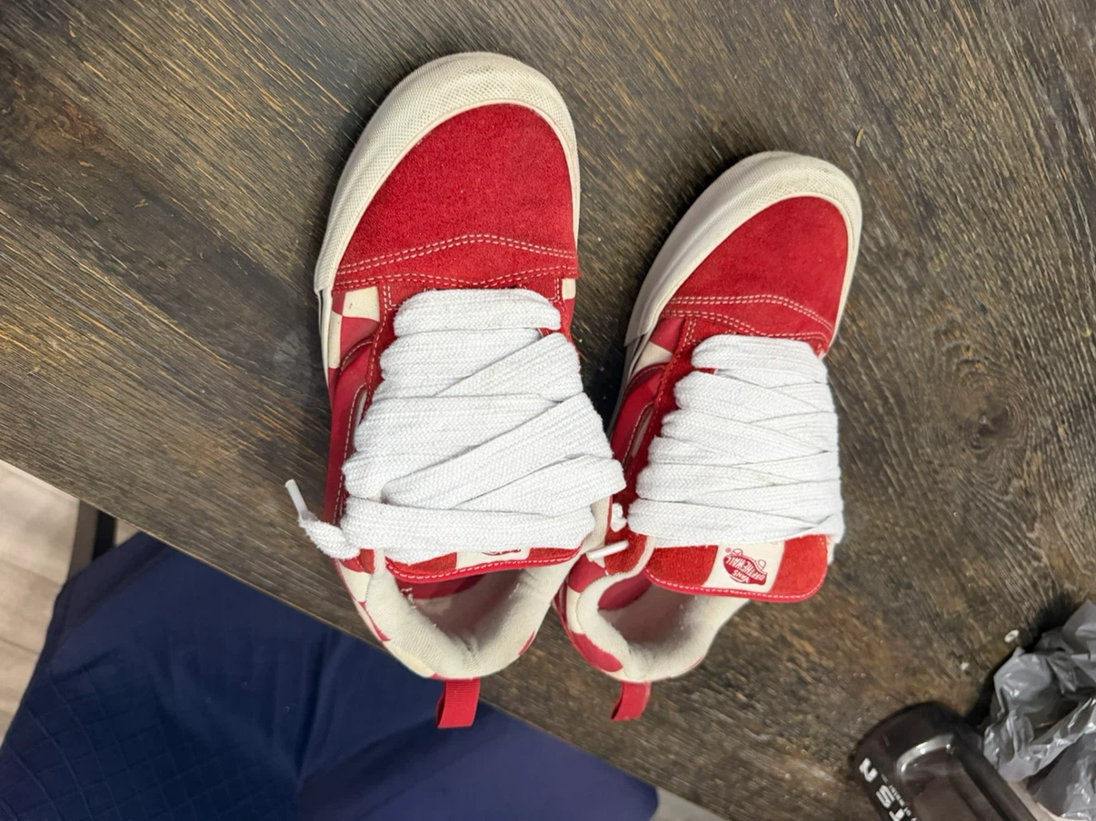 Red Vans Suede Checkered Skate Shoes - photo 3