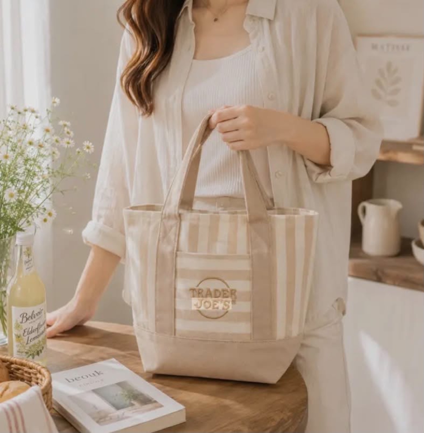 Trader Joe's Striped Mini Canvas Tote Bag