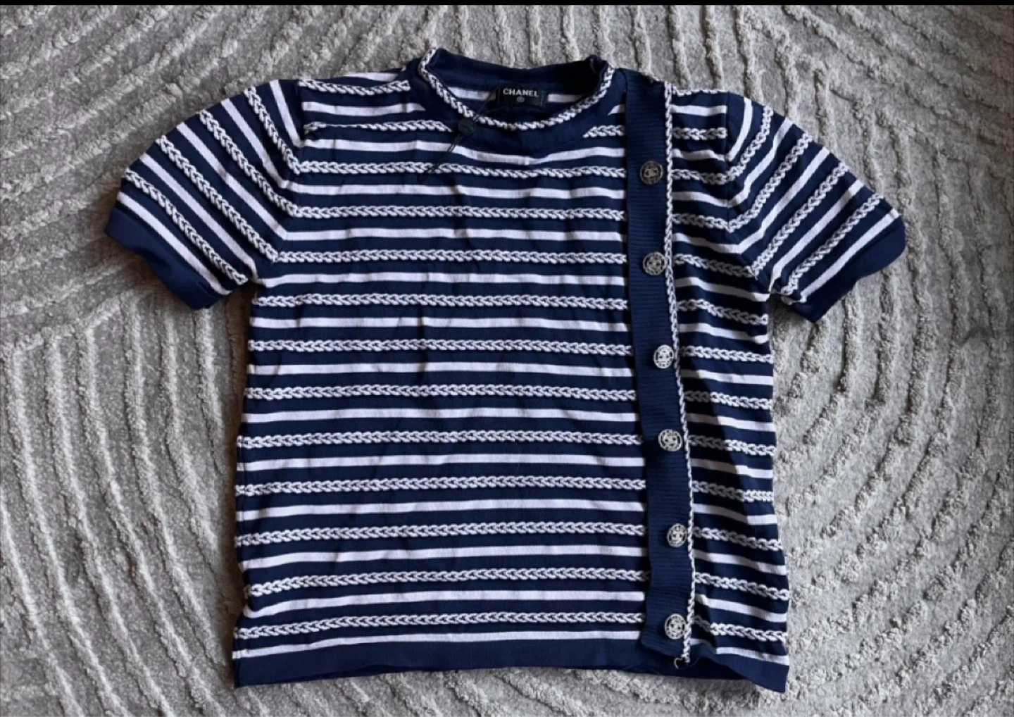 Striped Knit Top with CHA NEL Buttons - photo 2