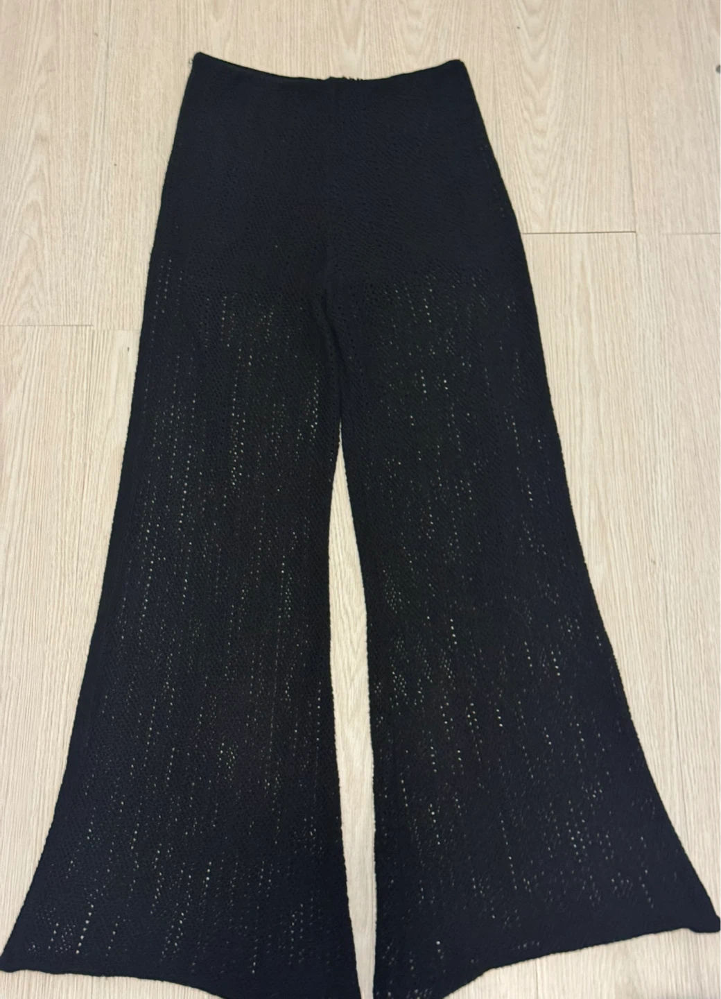 Black Crochet Bell Bottom Pants