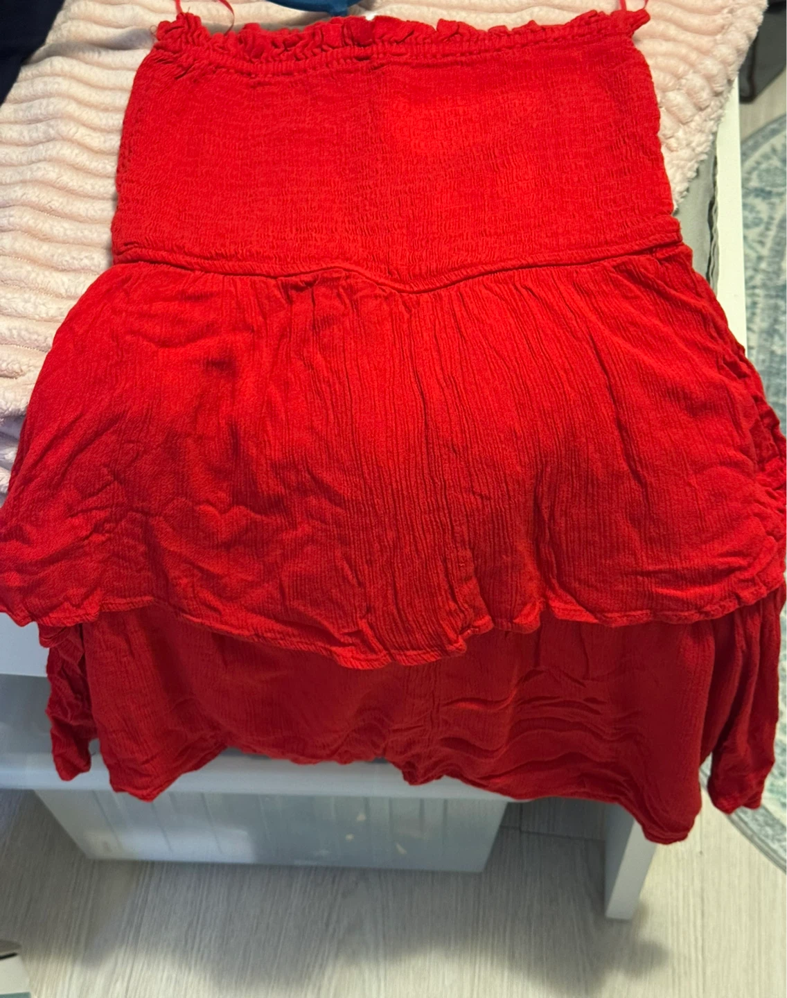 Red Strapless Tiered Dress