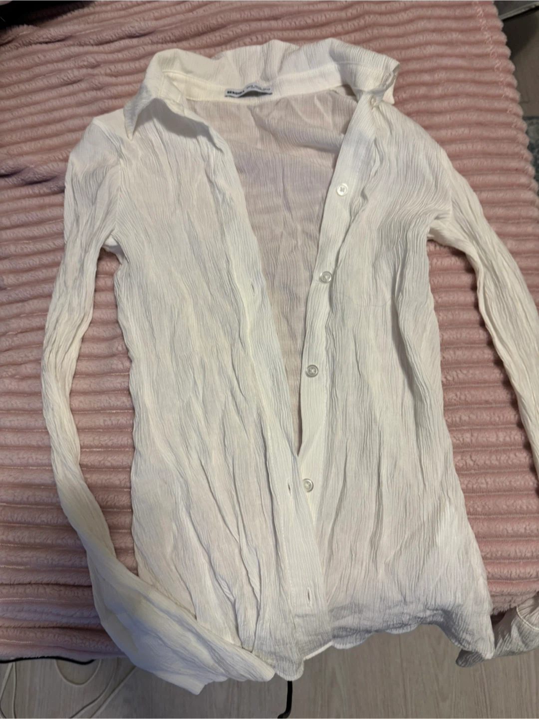 White Crinkle Button-Up Shirt