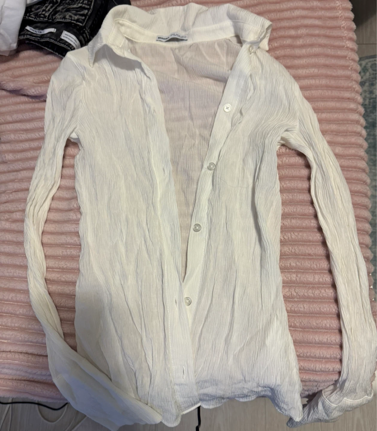 White Crinkle Button-Up Shirt - photo 3