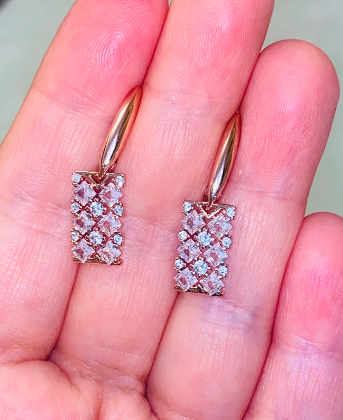 Rose Gold Tone Earrings with Crystal Accents