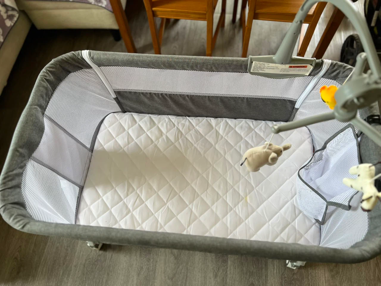 Grey Bassinet with Mobile and Storage Basket - photo 3