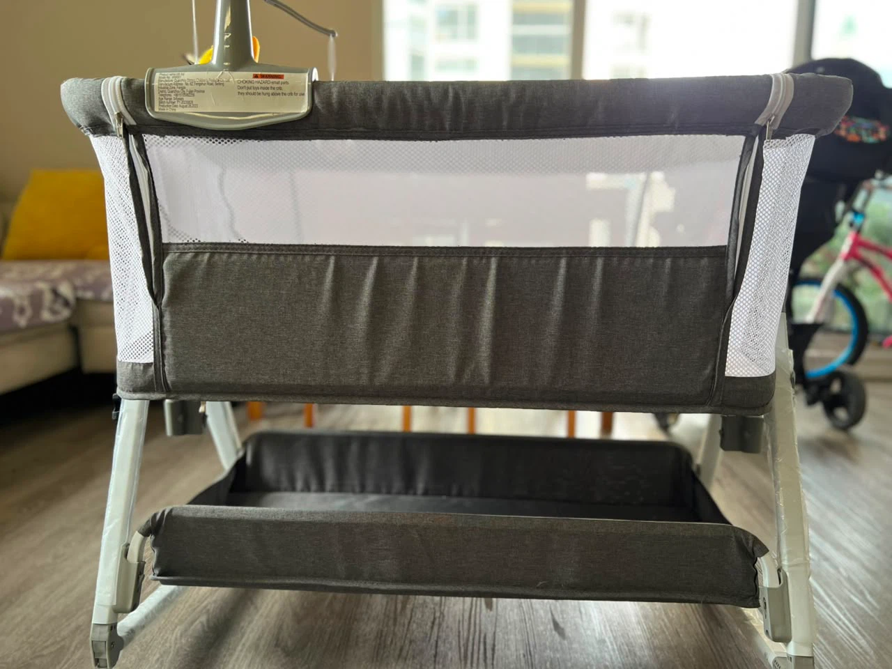 Grey Bassinet with Mobile and Storage Basket - photo 4