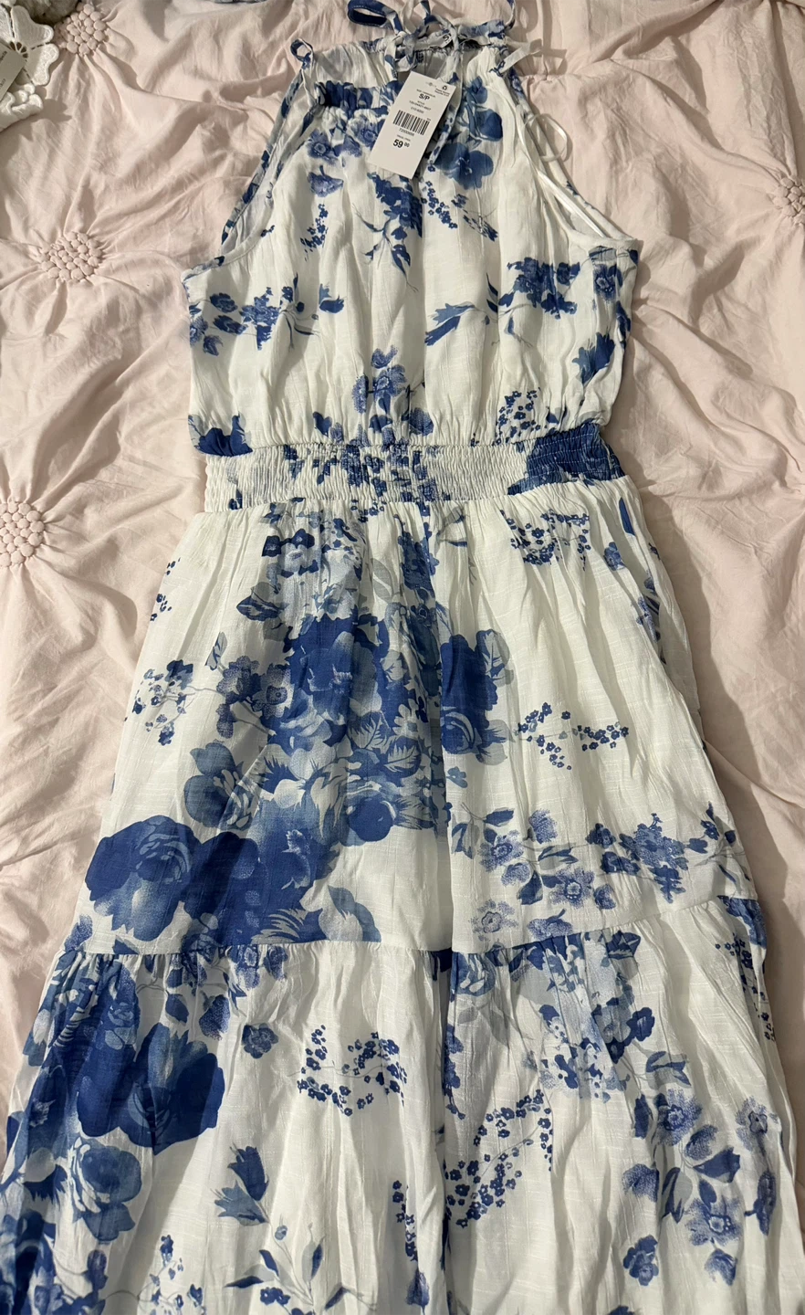 White Floral Halter Neck Maxi Dress - photo 2