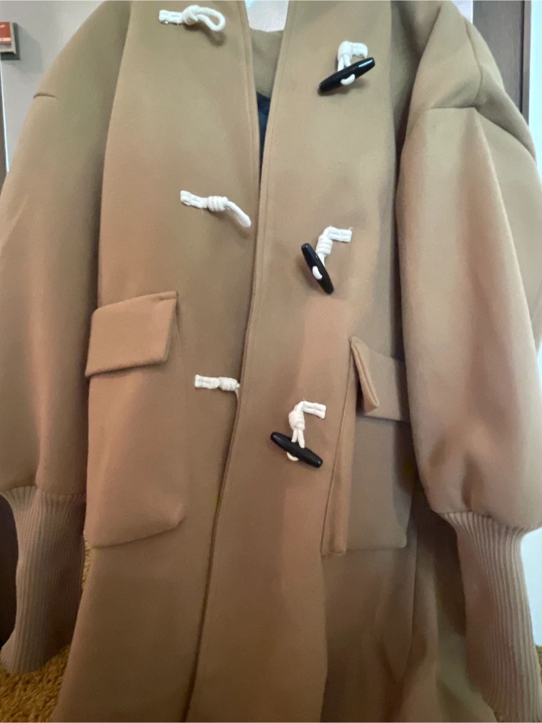 Camel Duffle Coat with Toggle Closure