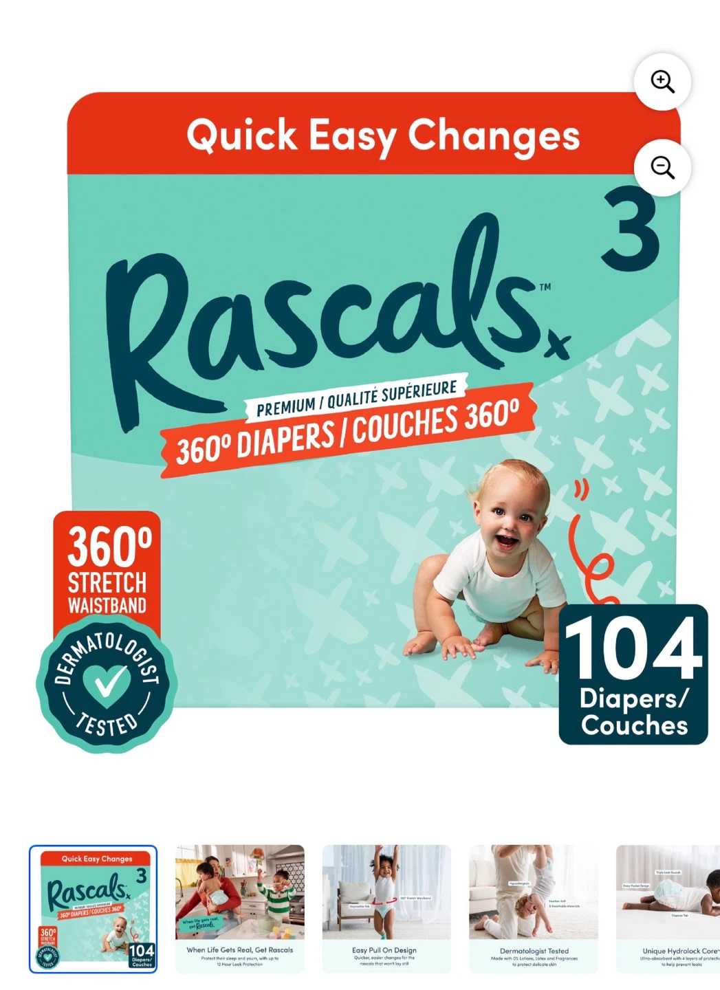 Rascals Size 3 Diapers - 104 Count - photo 2
