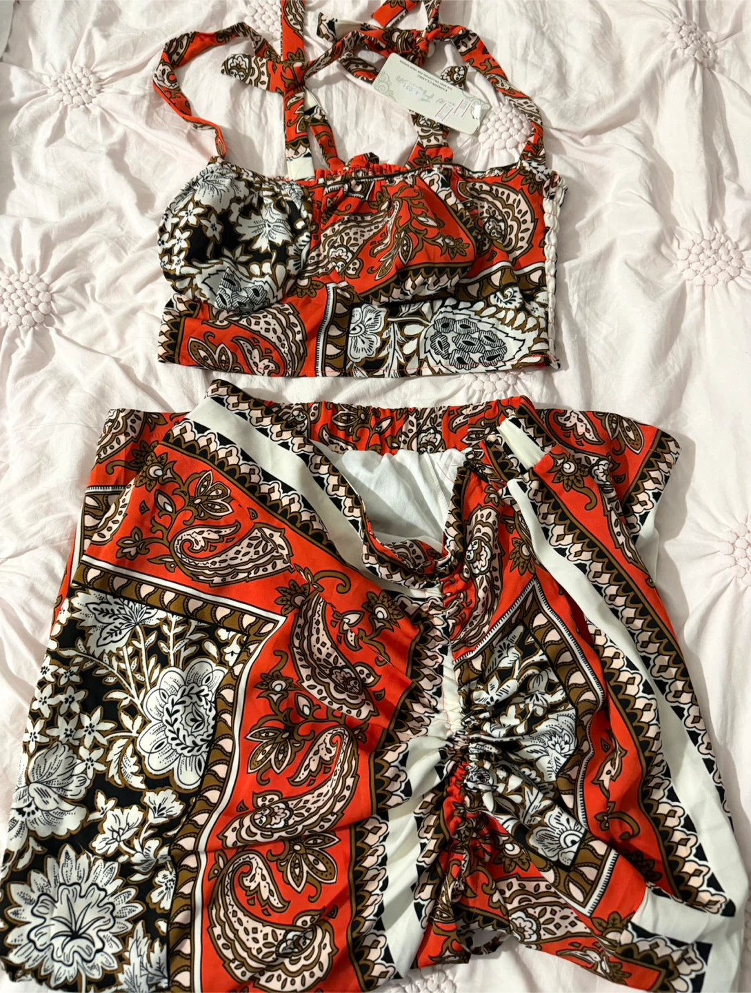 Paisley Print Crop Top and Skirt Set