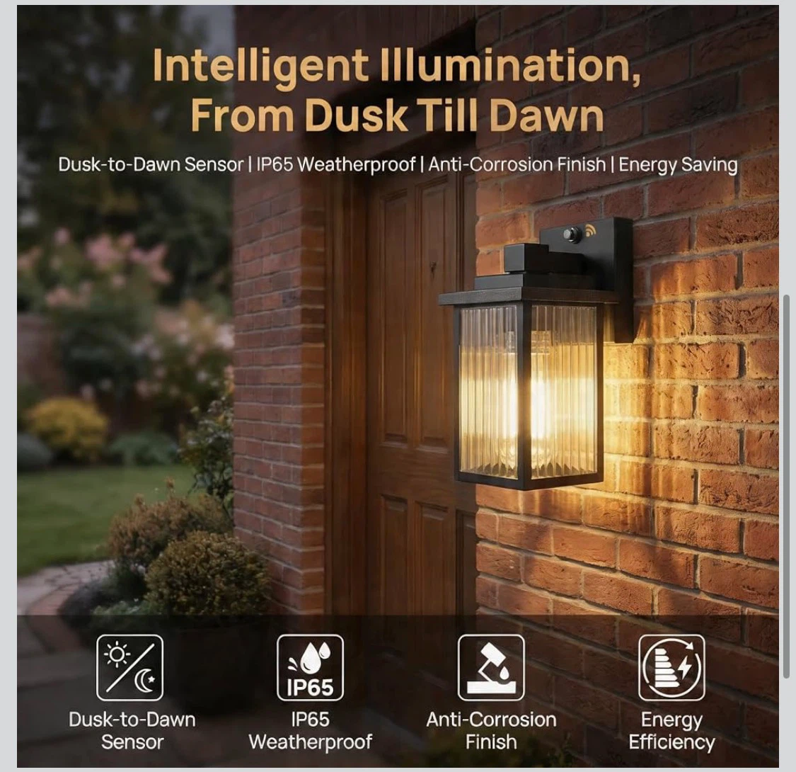 Set of 2 Outdoor Wall Lights with Dusk-to-Dawn Sensor - photo 3
