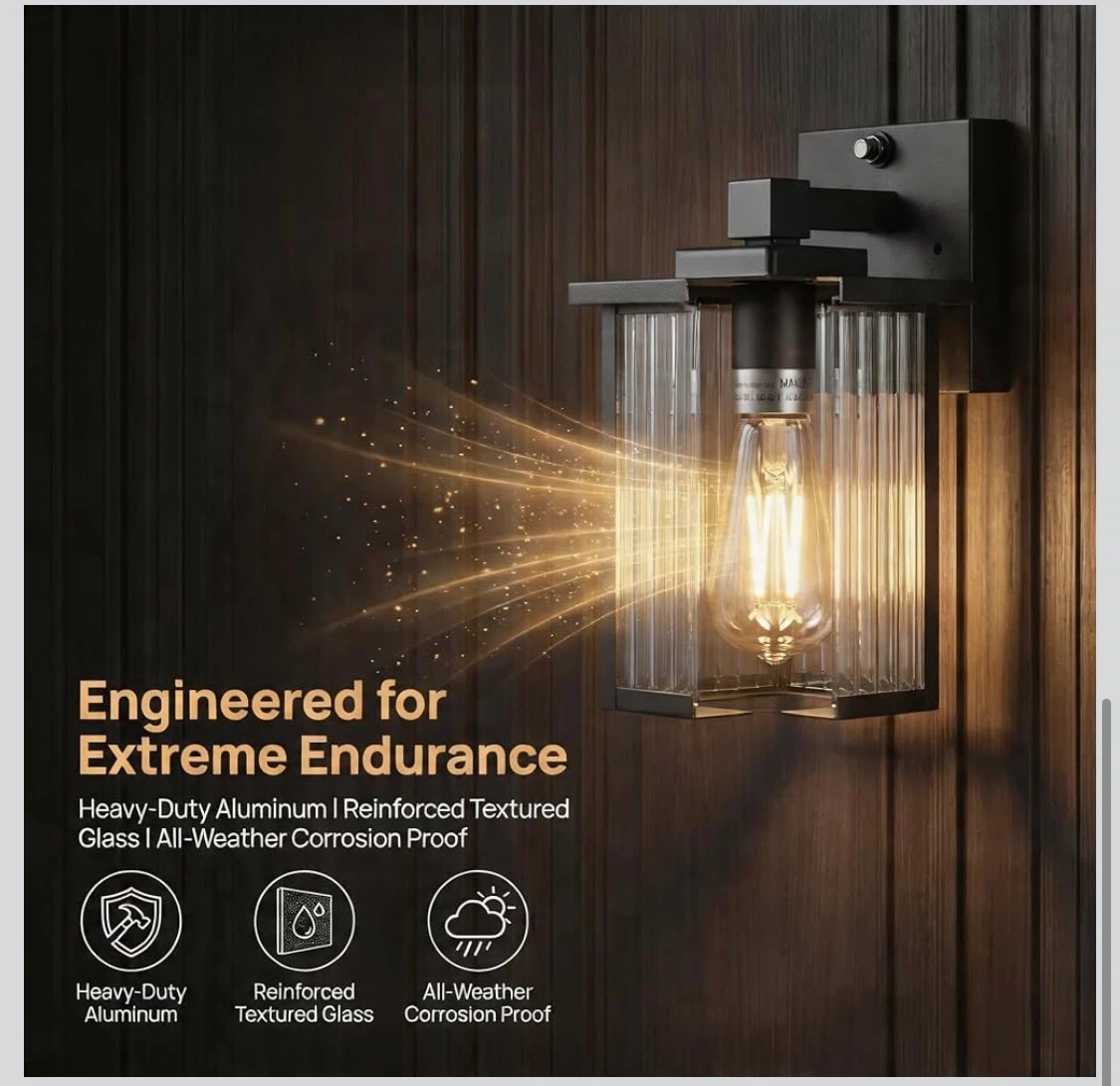 Set of 2 Outdoor Wall Lights with Dusk-to-Dawn Sensor - photo 4