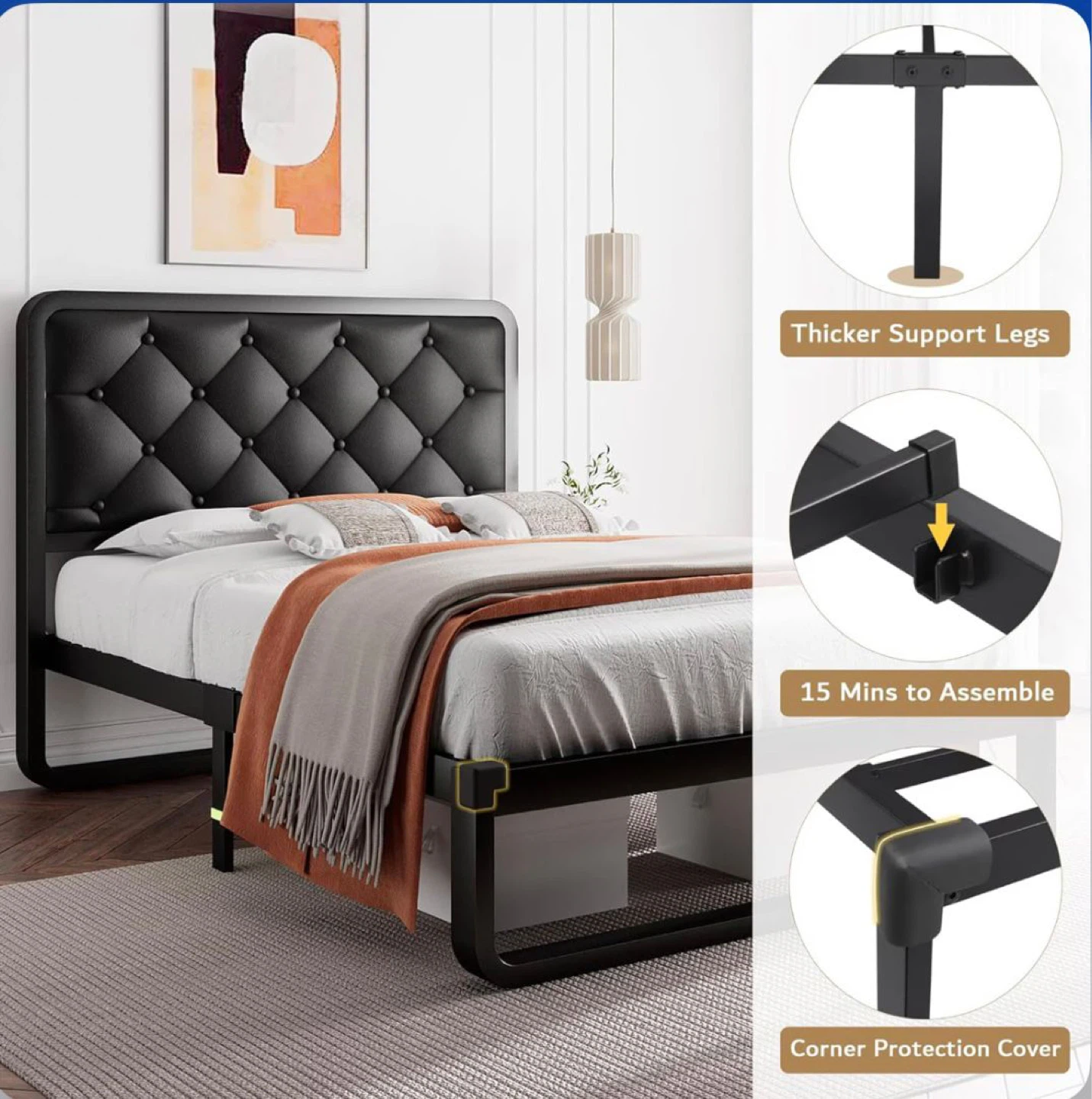 Brand new Black Twin Size Upholstered Bed Frame - photo 3