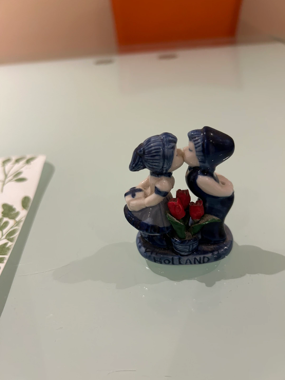 Ceramic Dutch Couple Kissing Figurine with Tulips
