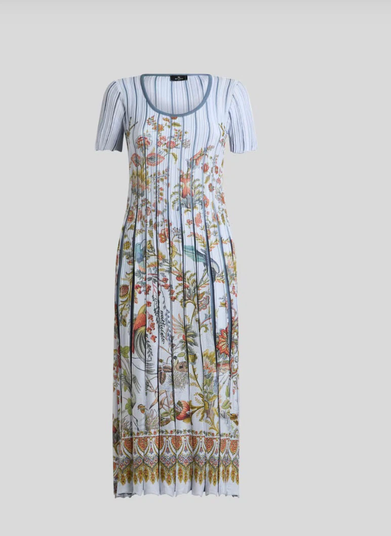 New Etro SS25 Floral Paisley Ribbed Pleated Midi Dress - photo 2
