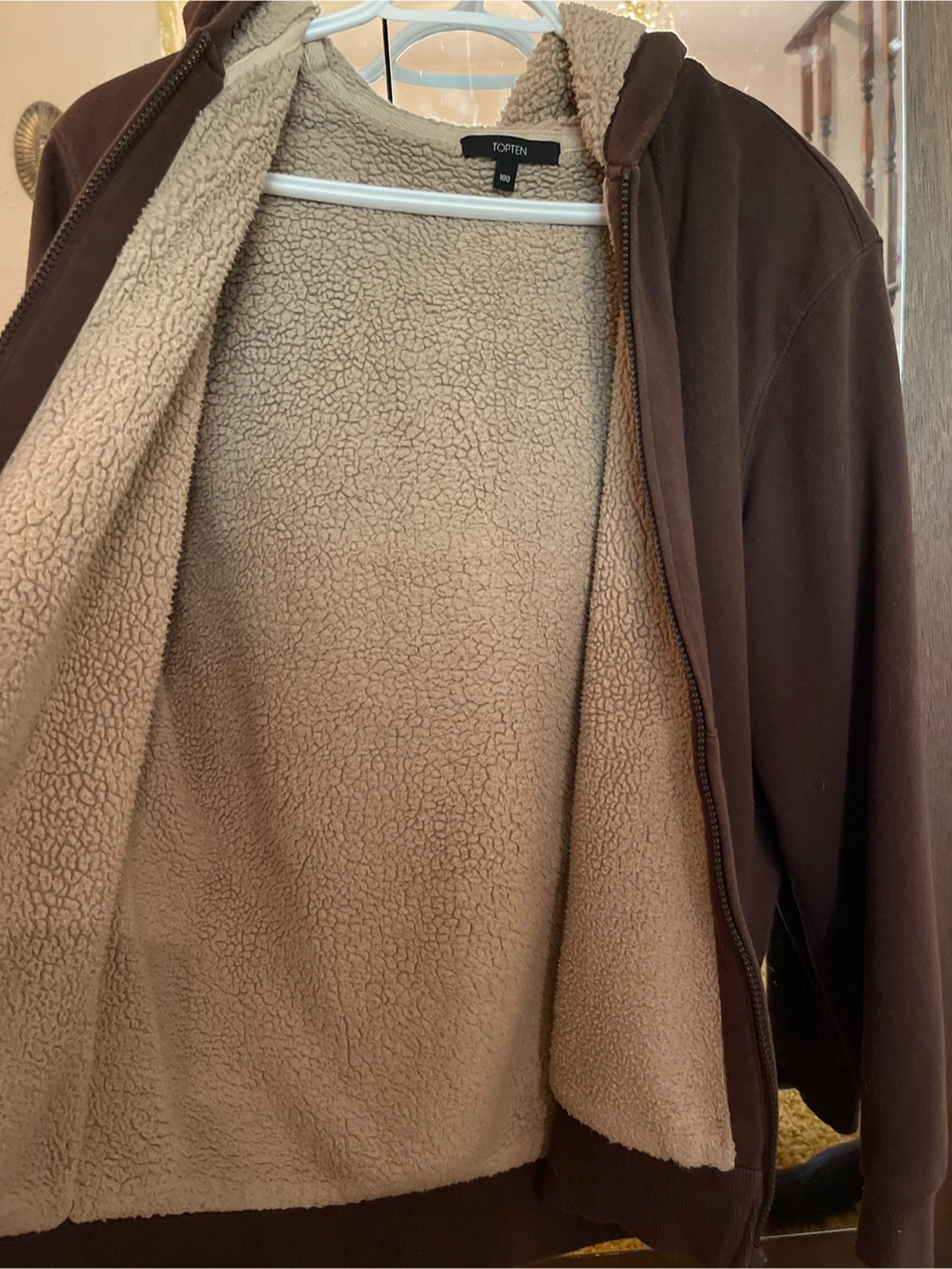 Brown Sherpa-Lined Hoodie zip up. - photo 3