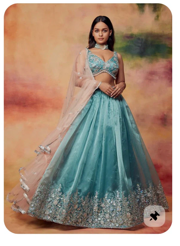 Blue embroidered lehenga with dupatta