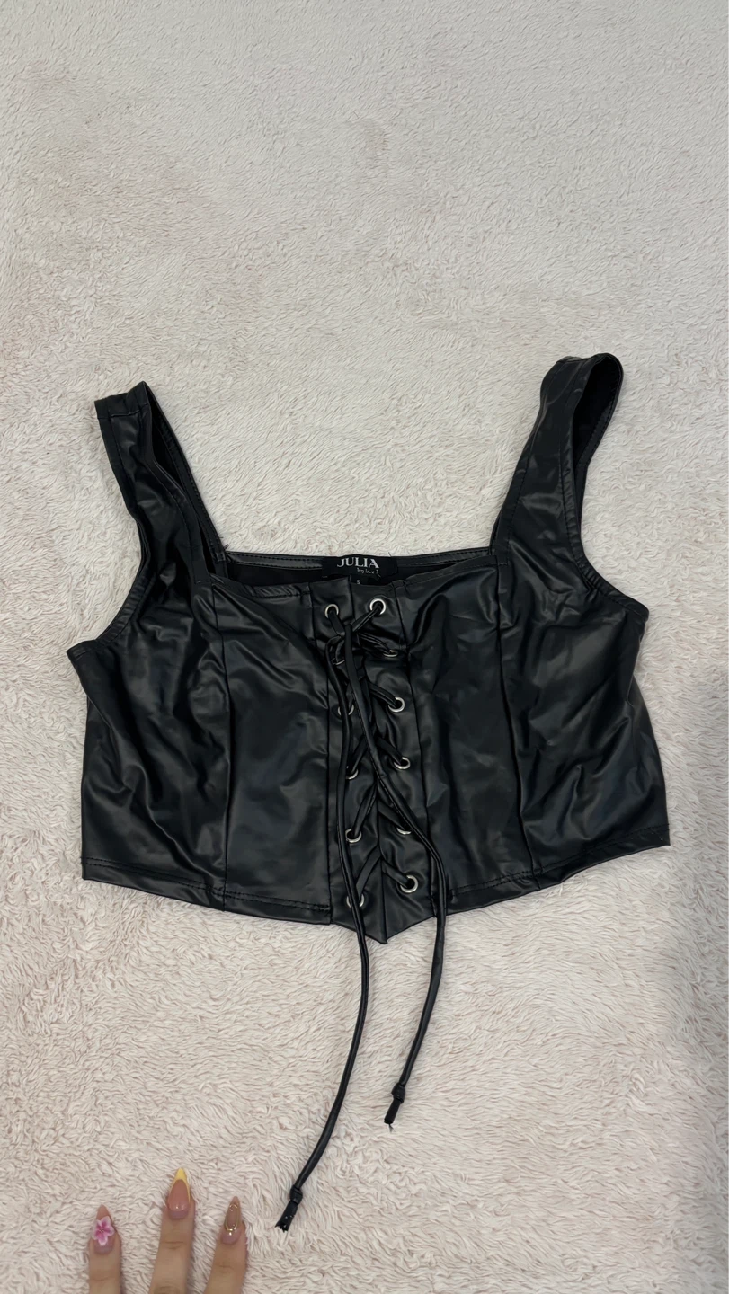 Julia by Jaydee Black Faux Leather Corset Top