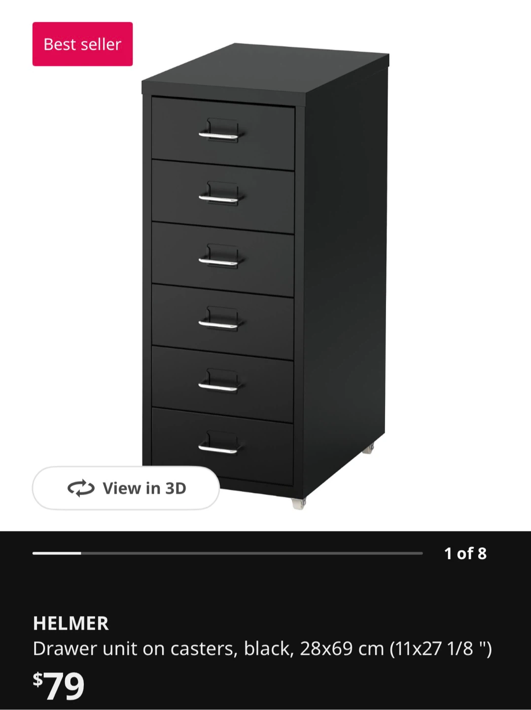 IKEA HELMER 6-drawer black unit