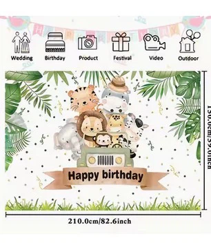 NEW Safari Animal Birthday Backdrop Banner - photo 3