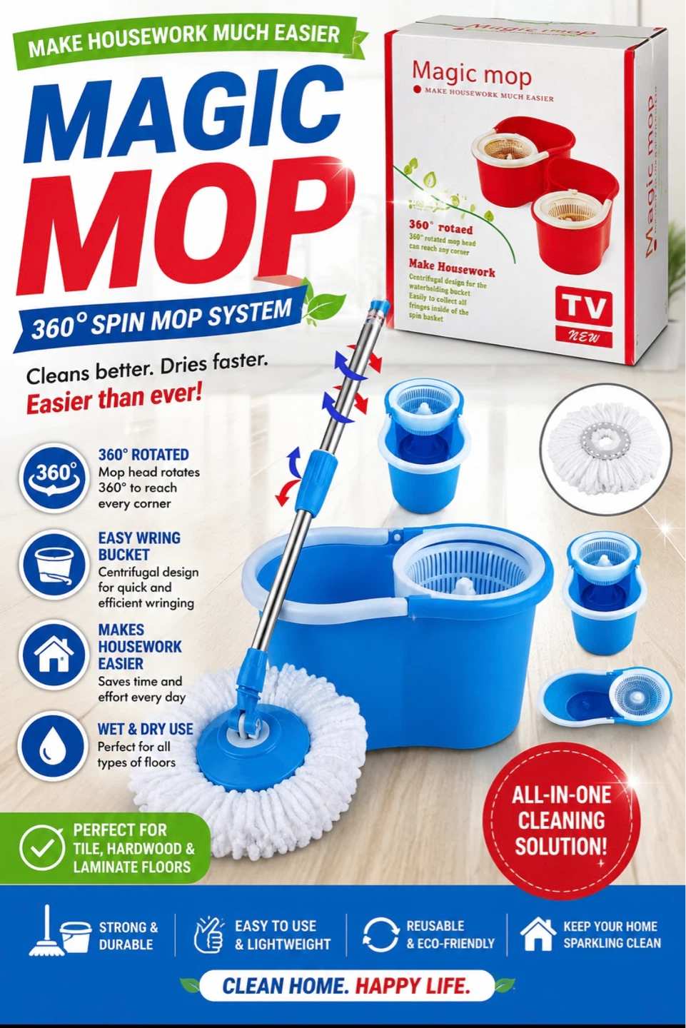 Magic Mop 360° Spin Mop System with Easy Wring Bucket
