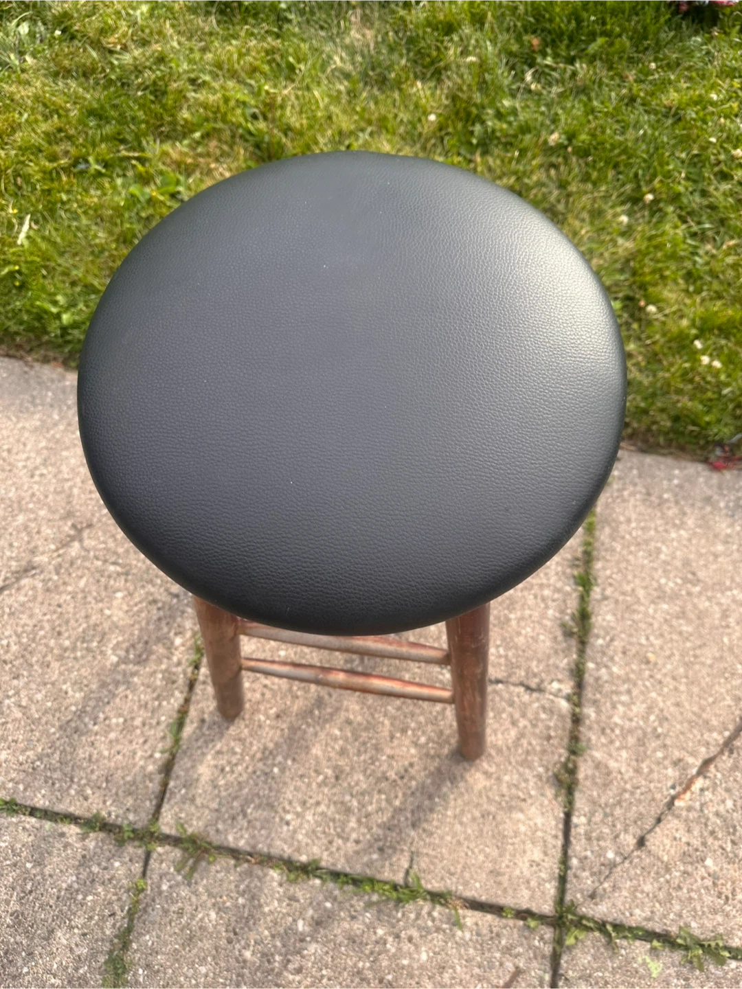 Wooden Bar Stool with Black Faux Leather Seat - photo 2