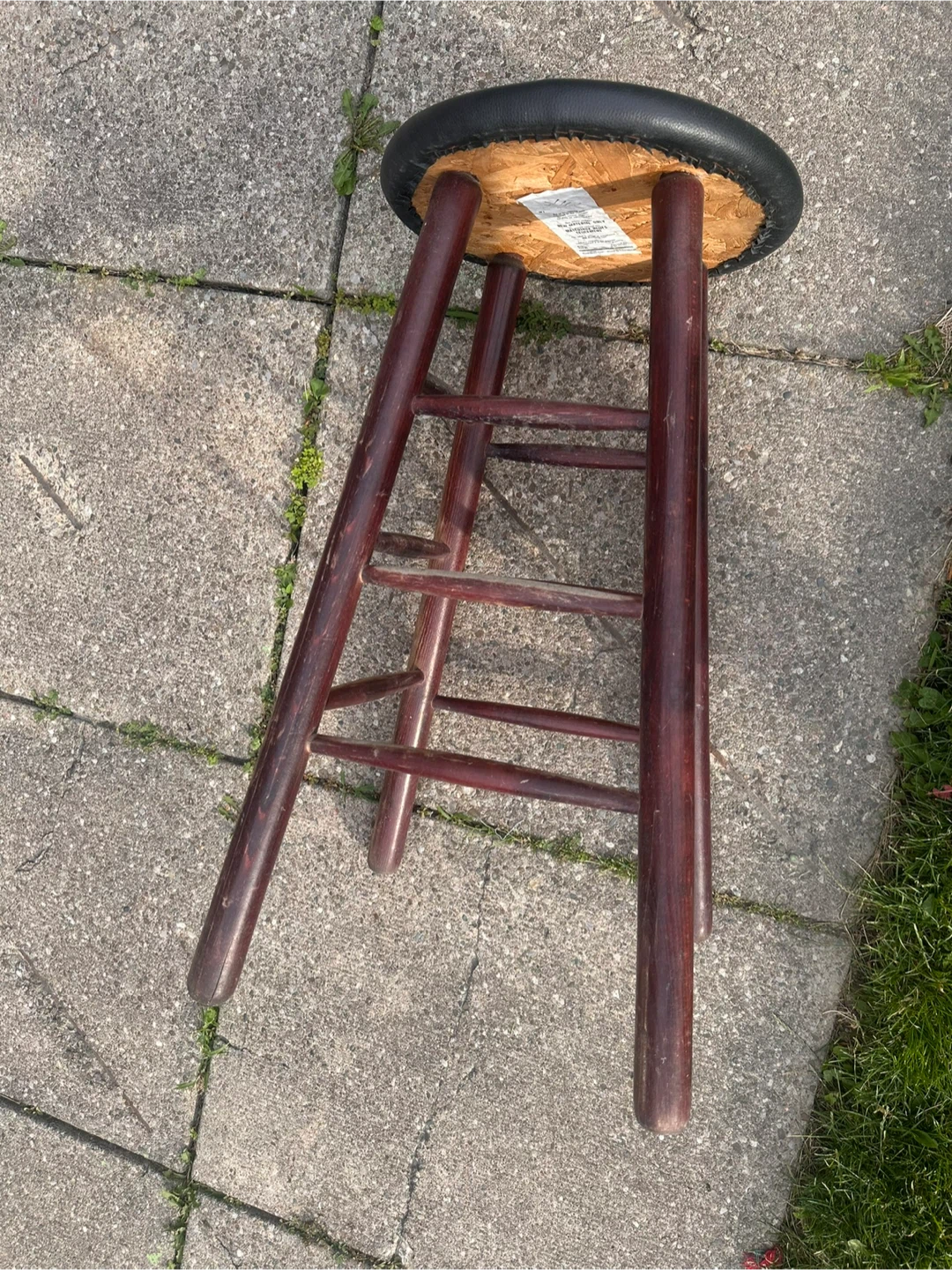 Wooden Bar Stool with Black Faux Leather Seat - photo 3