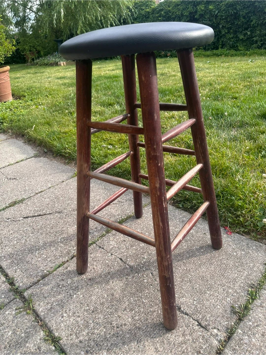 Wooden Bar Stool with Black Faux Leather Seat - photo 4