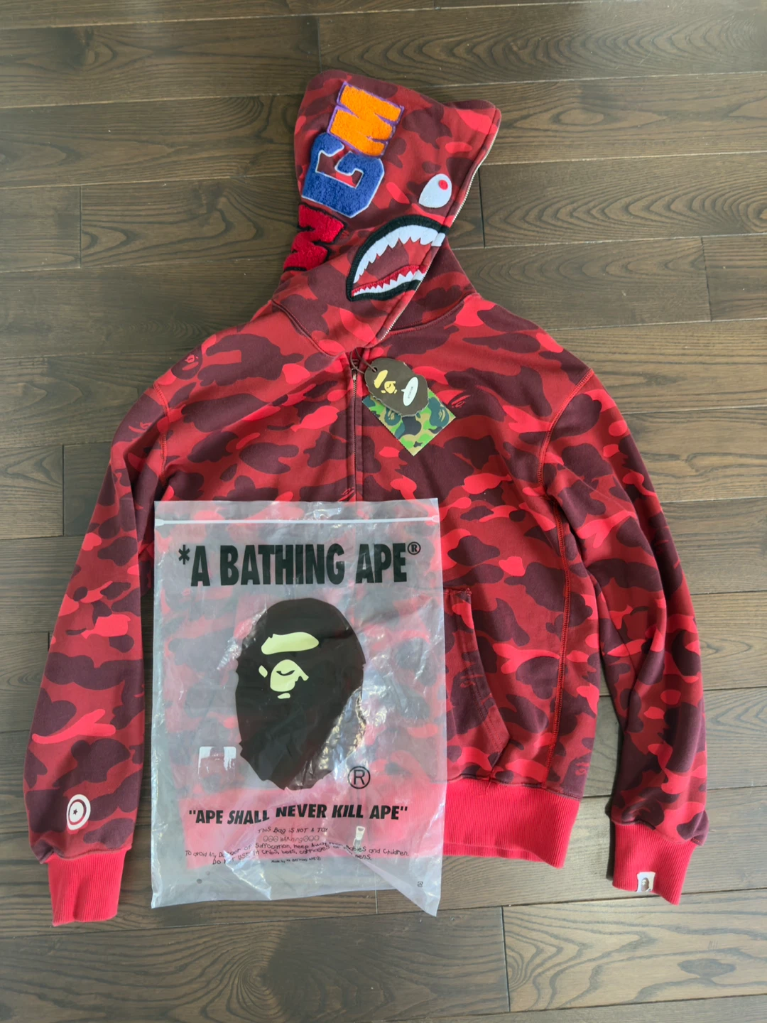 A Bathing Ape BAPE Red Camo Shark Full Zip Hoodie