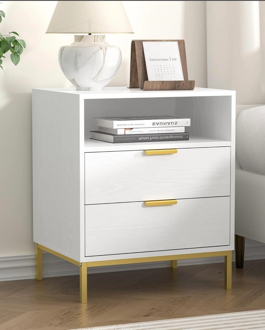 White Nightstand with Gold Legs