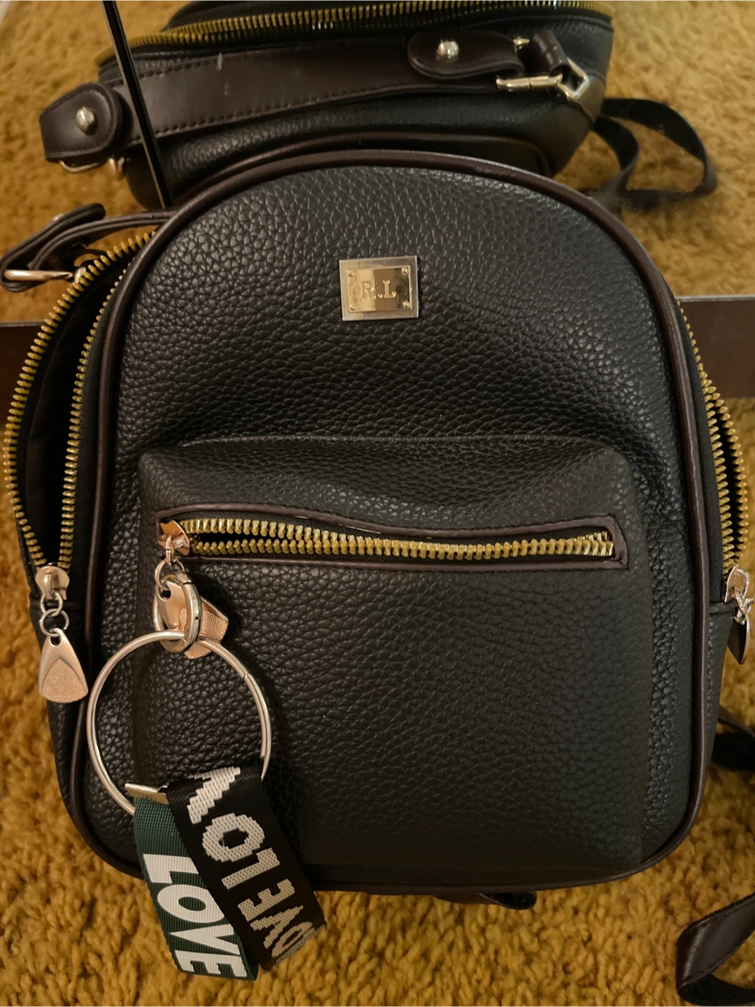 Black Faux Leather Backpack