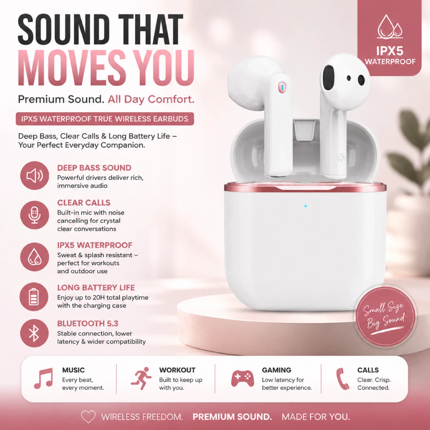 IPX5 Waterproof True Wireless Earbuds