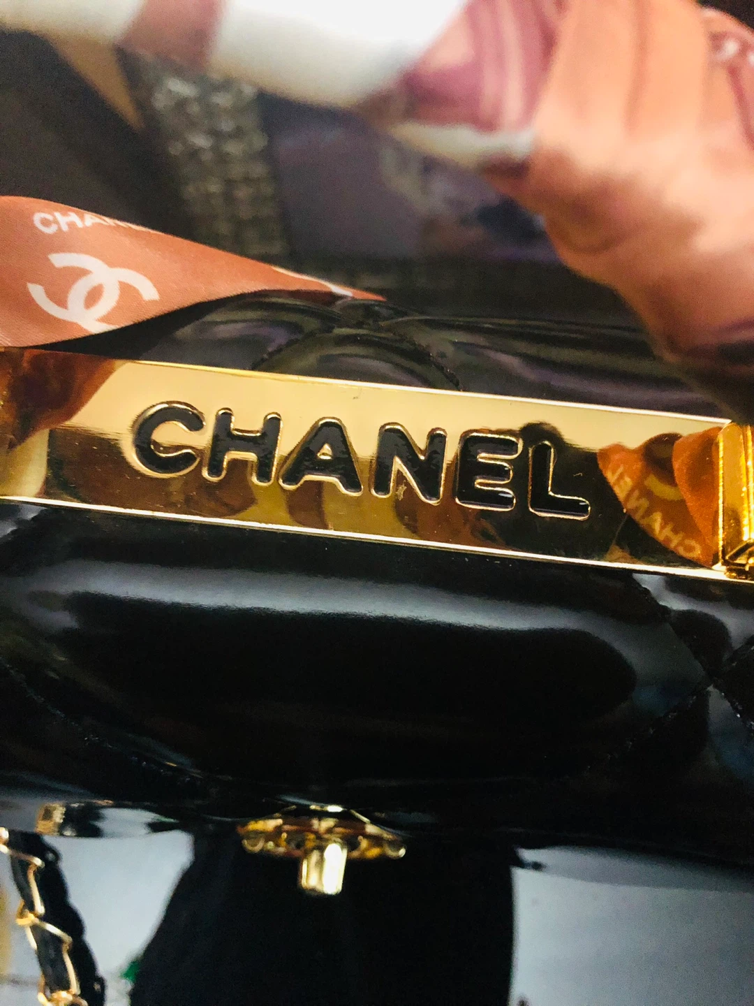 CHANEL Black Patent Leather Flap Bag with Scarf Handle - photo 3