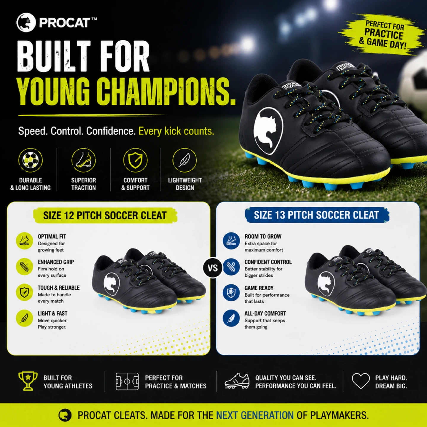 Procat Youth Soccer Cleats Size 12 & 13