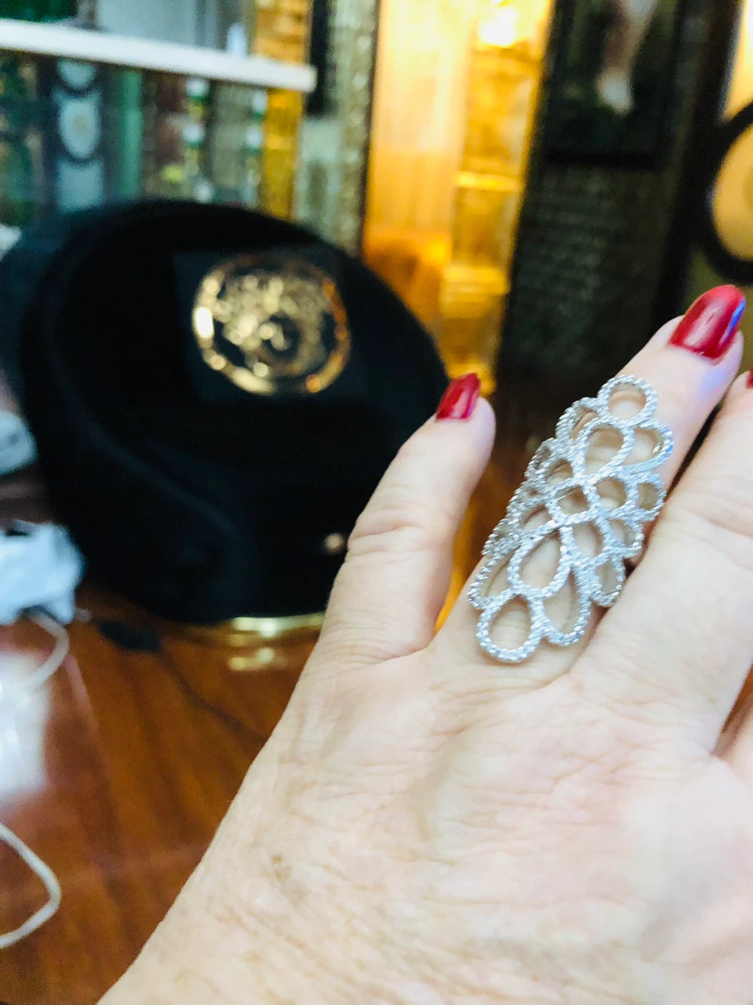 Rhinestone Statement silver plated Ring 9