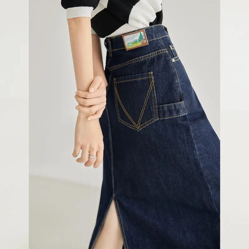 Dark Wash Denim Midi Skirt - photo 2