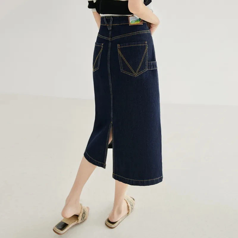 Dark Wash Denim Midi Skirt - photo 3