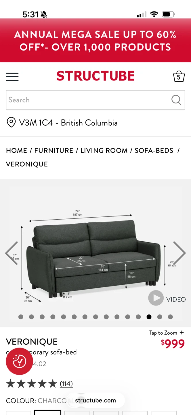 Charcoal 3 seater sofa bed - photo 5