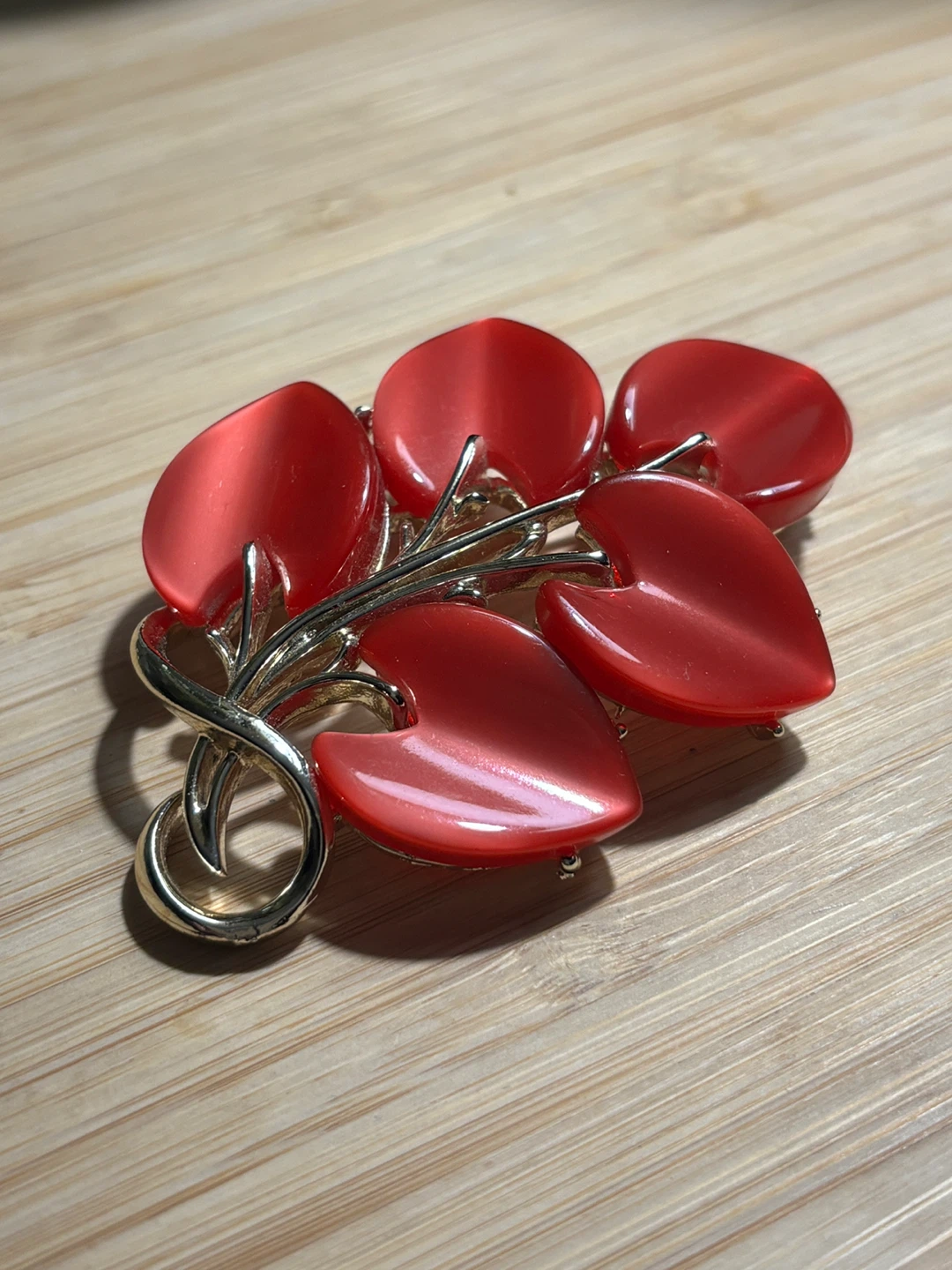 Red CORO Leaf Brooch with Gold Tones - Branded- WOW!
