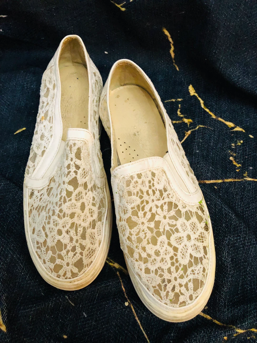White Lace Slip-On Sneakers 8