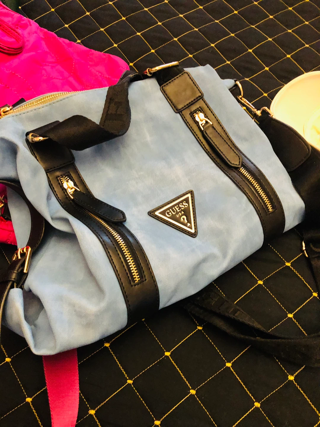 Guess bag blue jeans and leather