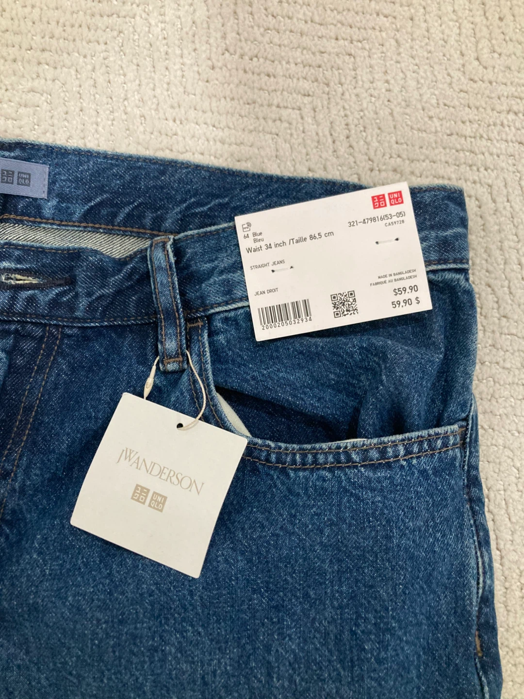 UNIQLO x JW Anderson Straight Jeans - Blue - Waist 34 - photo 2